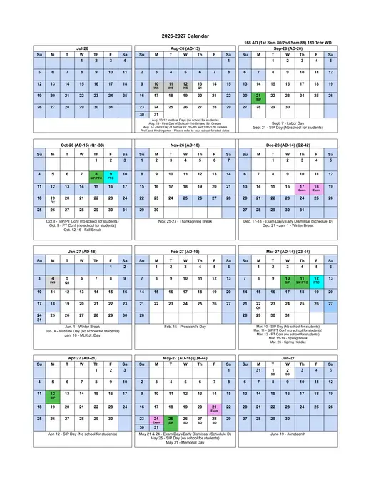 Champaign Community Unit School District 4 2026–2027 Academic Calendar Page 1
