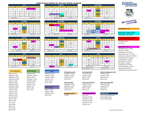 Cicero School District 99 2026–2027 Academic Calendar