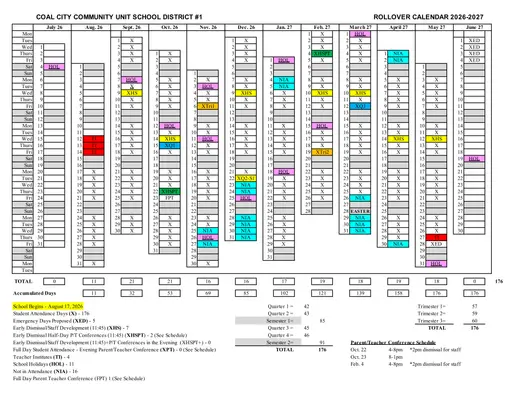 Coal City Community Unit School District #1 2026–2027 Academic Calendar