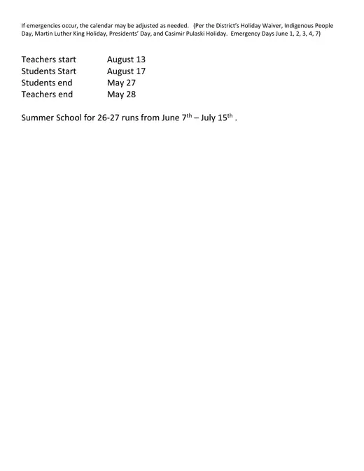 Community Consolidated Schools District 168 2026–2027 Academic Calendar Page 2