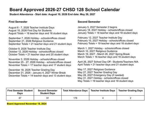 Community High School District 128 2026–2027 Academic Calendar