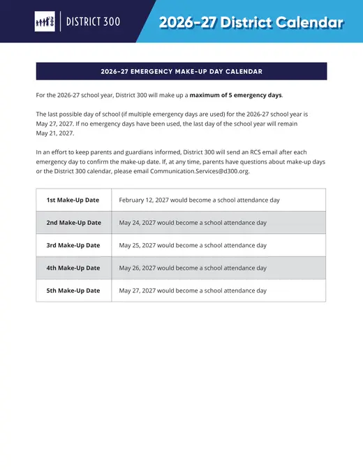Community Unit School District 300 2026–2027 Academic Calendar Page 2