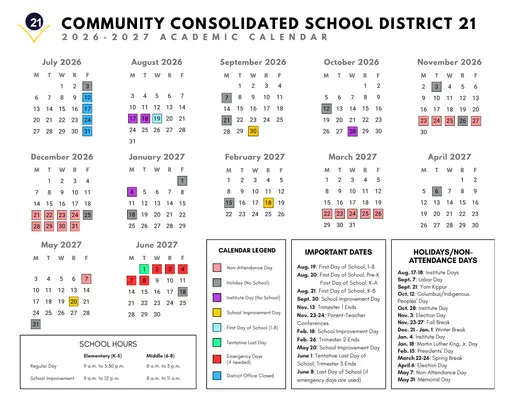 Cusd 21 2026–2027 Academic Calendar Page 1