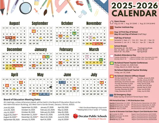 Decatur Public Schools District 61 2026–2027 Academic Calendar Page 1