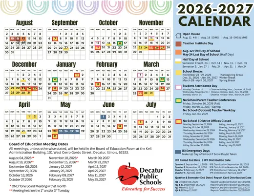 Decatur Public Schools District 61 2026–2027 Academic Calendar Page 3