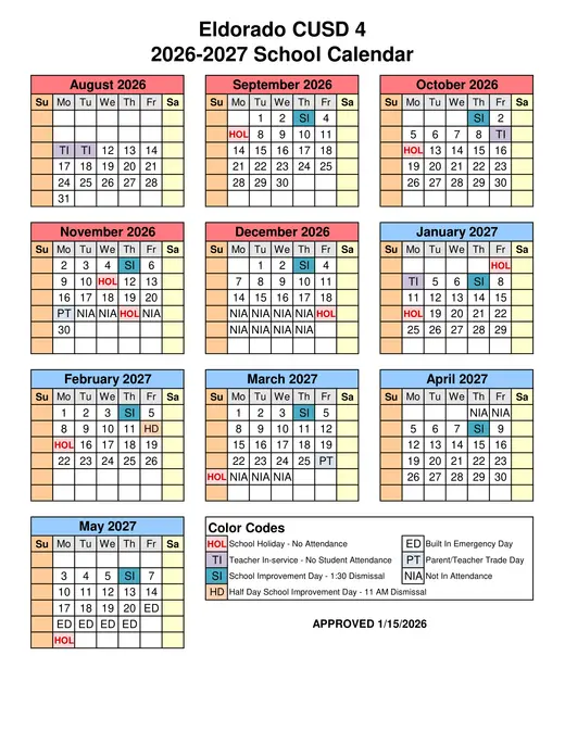 Eldorado CUSD 4 2026–2027 Academic Calendar