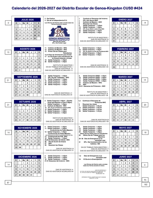 Genoa-Kingston CUSD #424 2026–2027 Academic Calendar Page 3