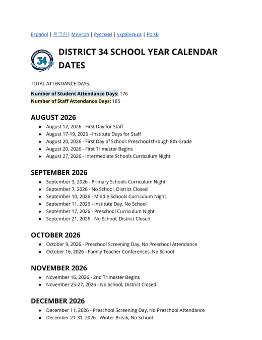 Glenview Community Consolidated School District 34 2026–2027 Academic Calendar Page 6