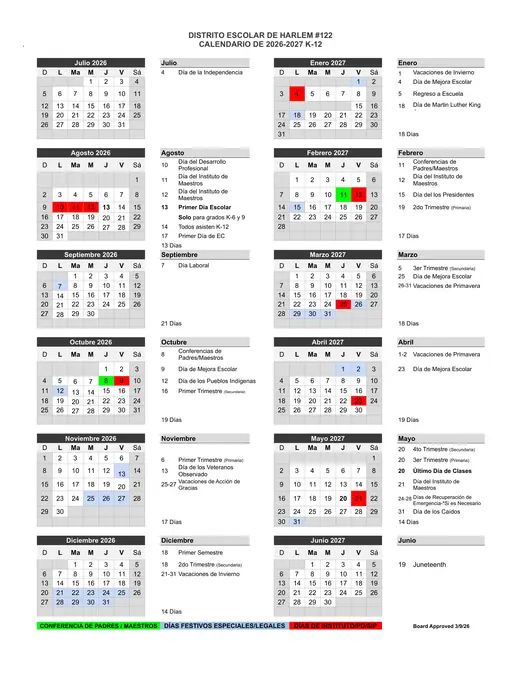 Harlem School District #122 2026–2027 Academic Calendar Page 3