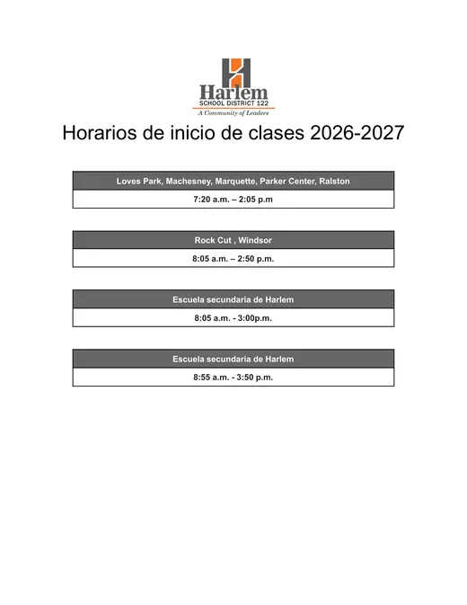 Harlem School District #122 2026–2027 Academic Calendar Page 4