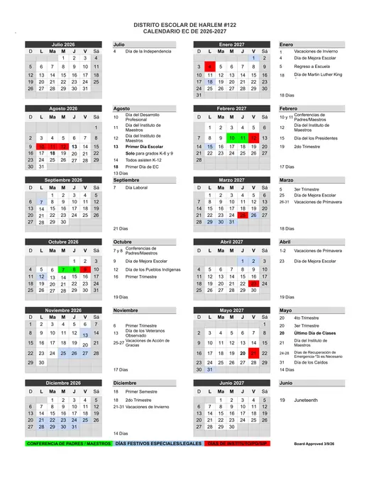 Harlem School District #122 2026–2027 Academic Calendar Page 6