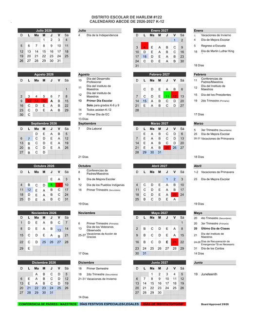Harlem School District #122 2026–2027 Academic Calendar Page 8