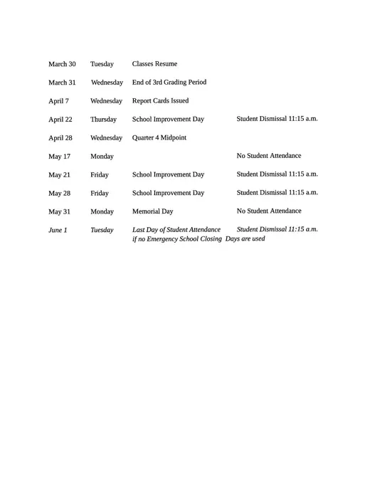 Indian Springs School District #109 2026–2027 Academic Calendar Page 4