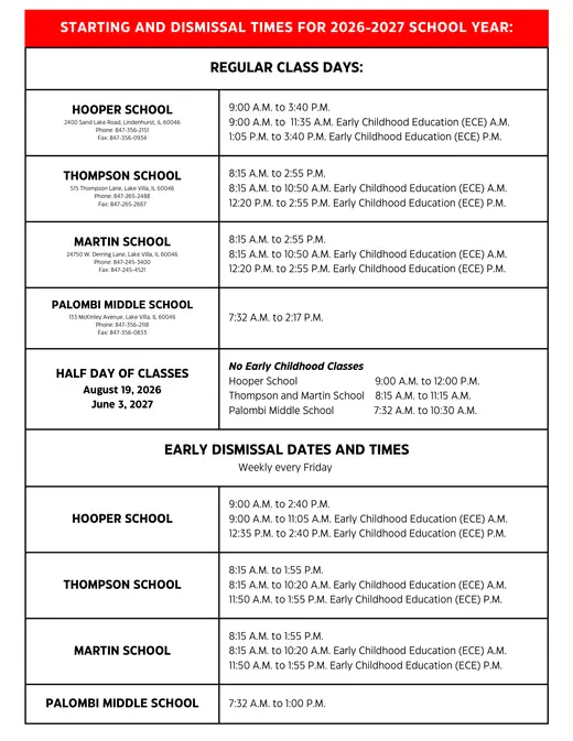 Lake Villa Community Consolidated School District 41 2026–2027 Academic Calendar Page 2
