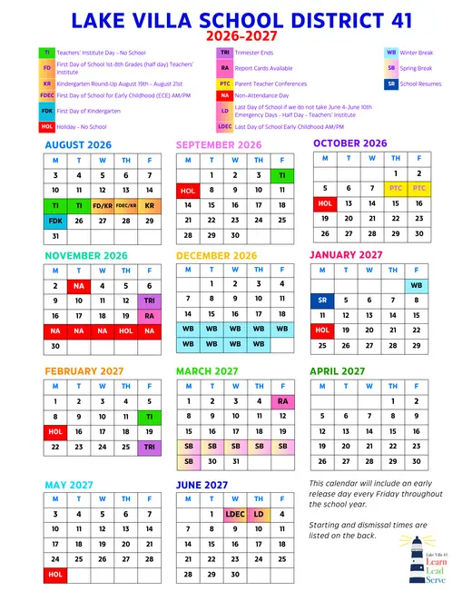 Lake Villa Community Consolidated School District 41 2026–2027 Academic Calendar Page 3