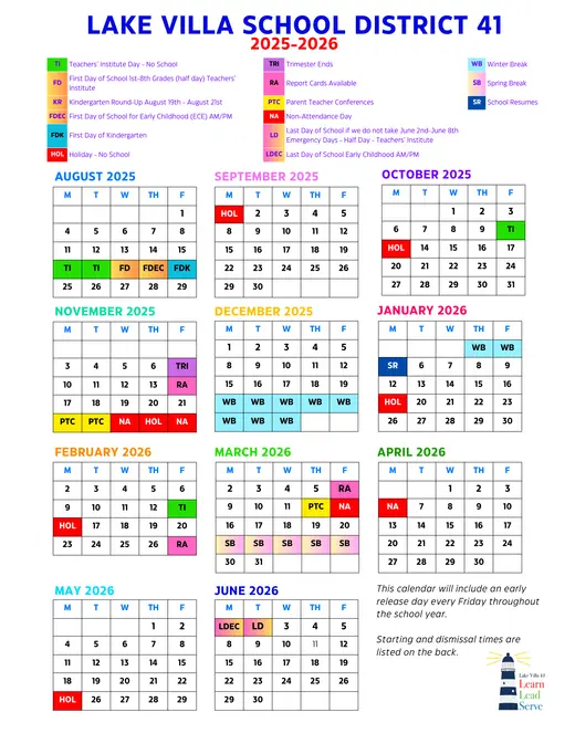 Lake Villa School District #41 2025–2026 Academic Calendar Page 3