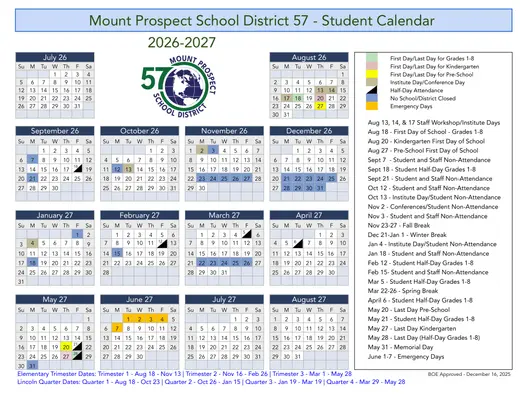 Mount Prospect School District 57 2026–2027 Academic Calendar