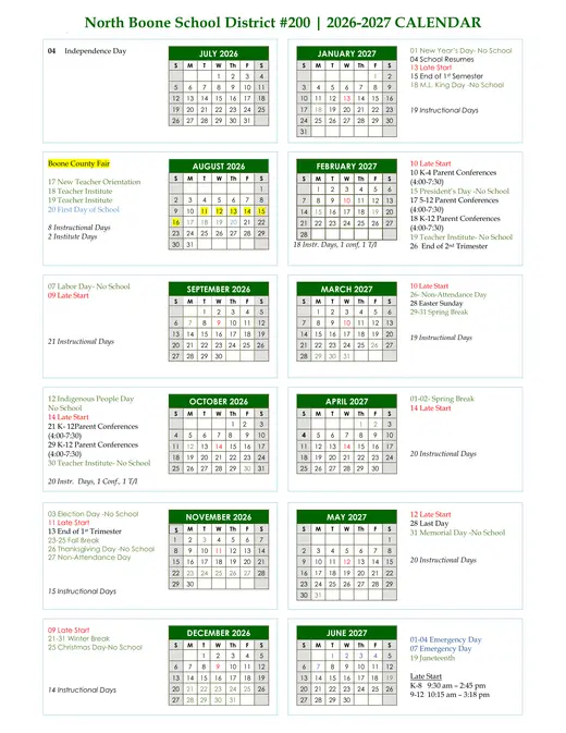 North Boone School District #200 2026–2027 Academic Calendar