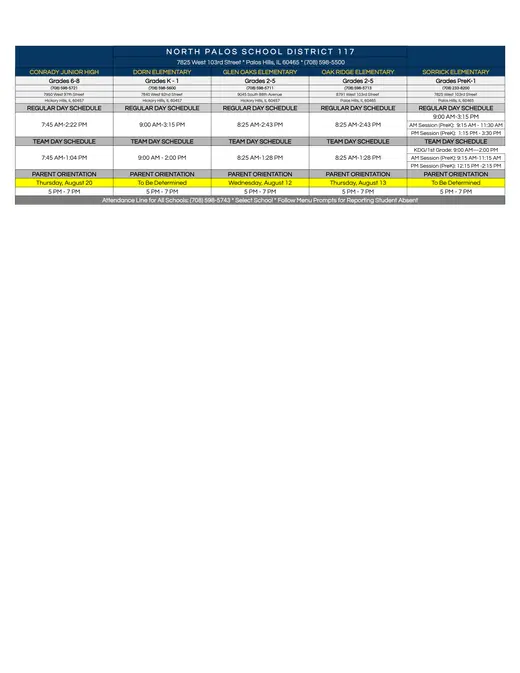 North Palos School District 117 2026–2027 Academic Calendar Page 2