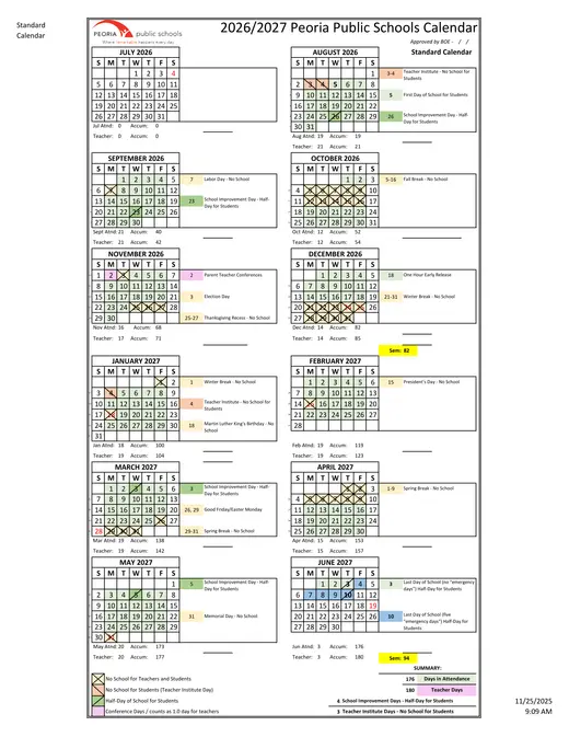 Peoria Public Schools District 150 2026–2027 Academic Calendar
