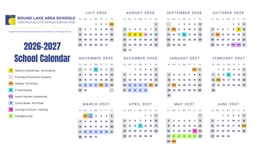 Round Lake Area Schools Community Unit School District #116 2026–2027 Academic Calendar