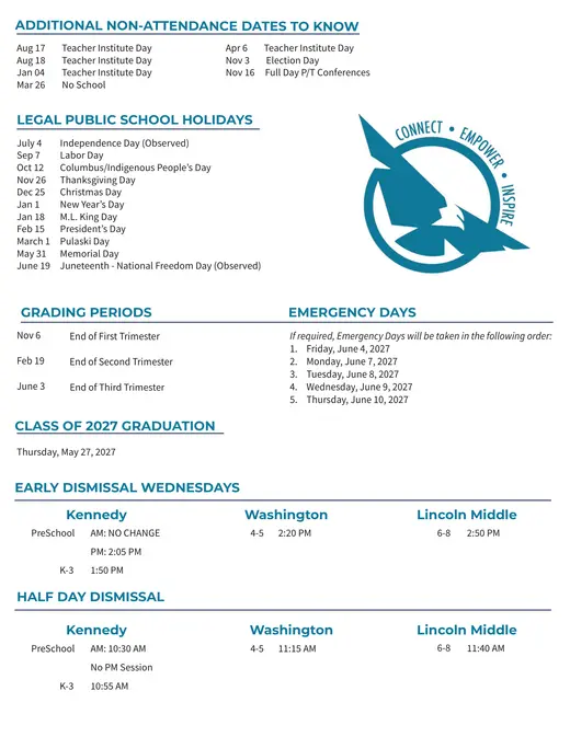 School District 81 2026–2027 Academic Calendar Page 2