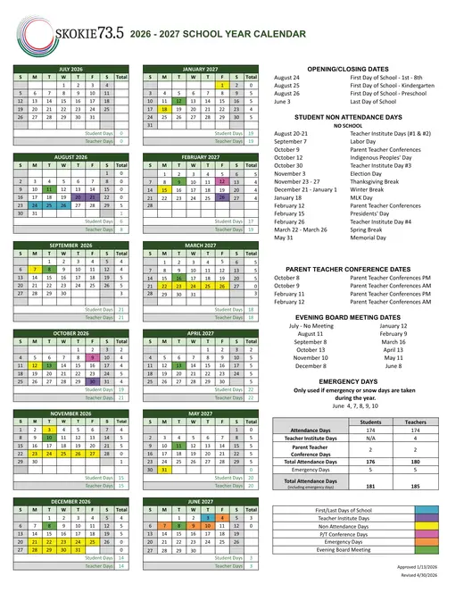 SKOKIE73.5 2026–2027 Academic Calendar