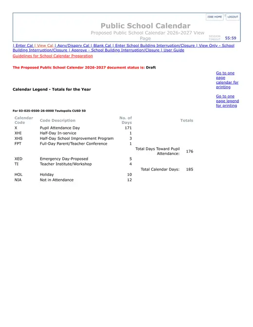 Teutopolis Cusd 50 2026–2027 Academic Calendar Page 1