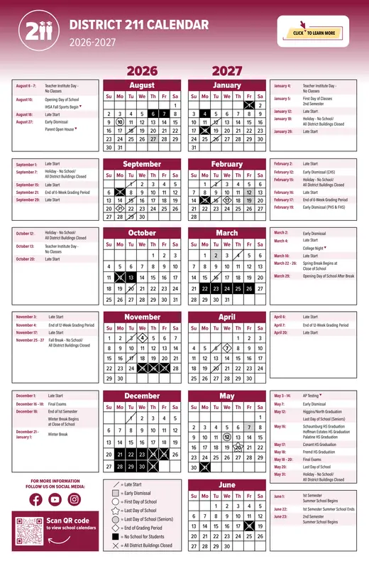 Township High School District 211 2026–2027 Academic Calendar