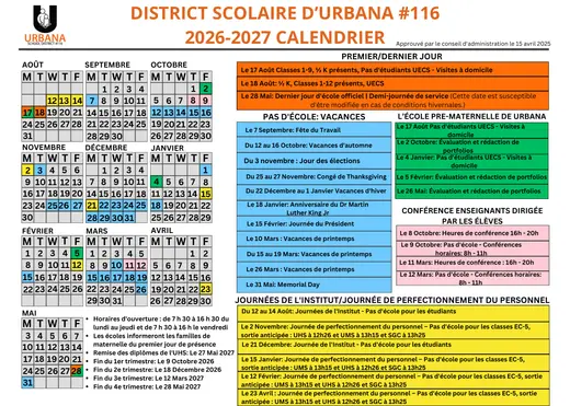 Urbana School District #116 2026–2027 Academic Calendar Page 3