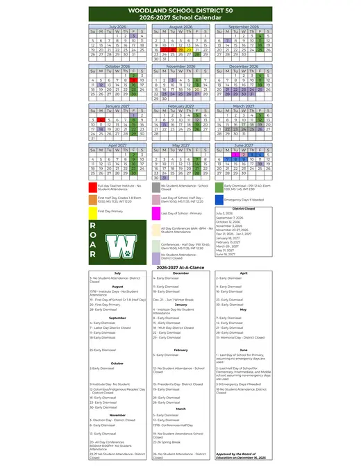 Woodland School District 50 2026–2027 Academic Calendar