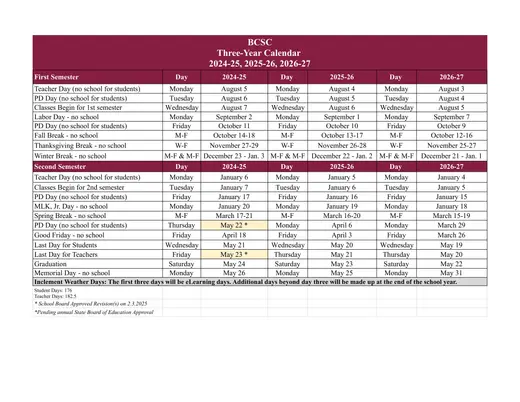 BCSC 2024–2025 Academic Calendar