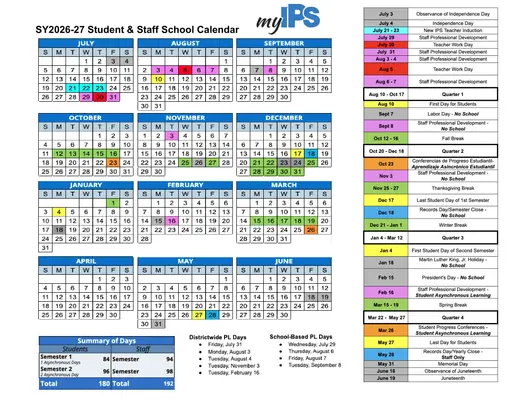 Indianapolis Public Schools (IPS) 2026–2027 Academic Calendar