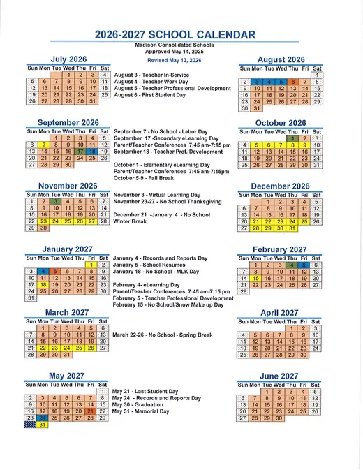 Madison Consolidated Schools 2026–2027 Academic Calendar