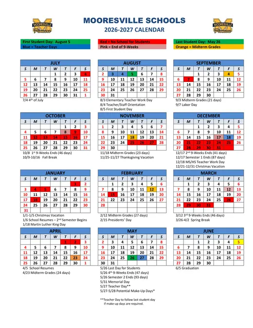 Mooresville Schools 2026–2027 Academic Calendar