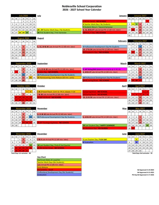 Noblesville School Corporation 2026–2027 Academic Calendar