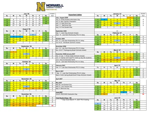 Norwell Community Schools 2026–2027 Academic Calendar