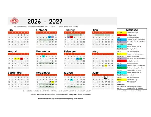 Perry Township Schools 2026–2027 Academic Calendar