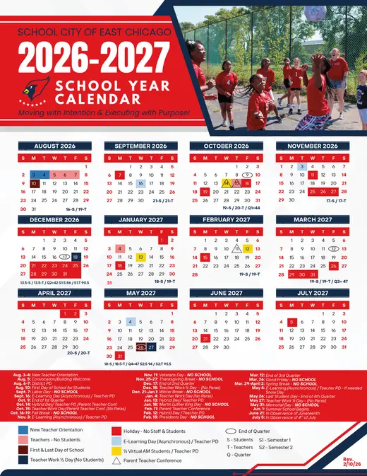 School City of East Chicago 2026–2027 Academic Calendar