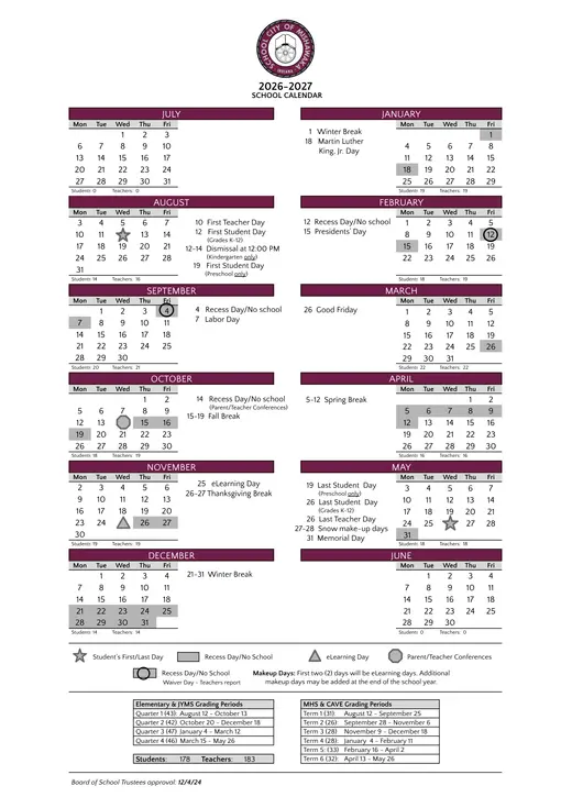 School City of Mishawaka 2026–2027 Academic Calendar
