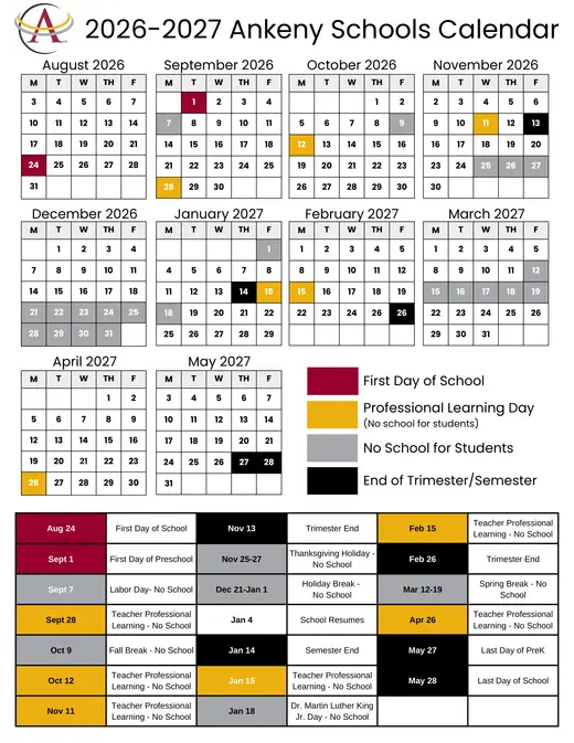 Ankeny Schools 2026–2027 Academic Calendar