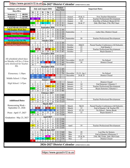 Greene County Community School District 2026–2027 Academic Calendar