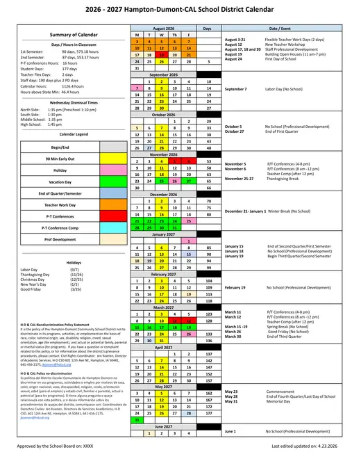 Hampton-Dumont-CAL 2026–2027 Academic Calendar Page 2