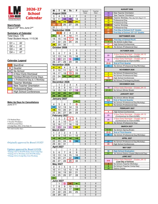 Linn-Mar Community School District 2026–2027 Academic Calendar