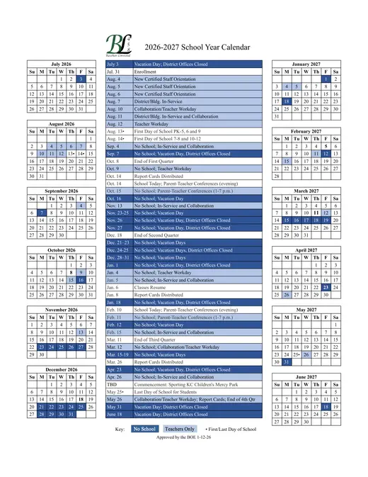 Basehor-Linwood USD 458 2026–2027 Academic Calendar