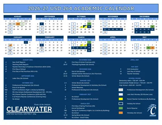 Clearwater Unified School District 264 2026–2027 Academic Calendar