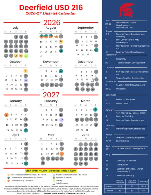 Deerfield USD 216 2026–2027 Academic Calendar