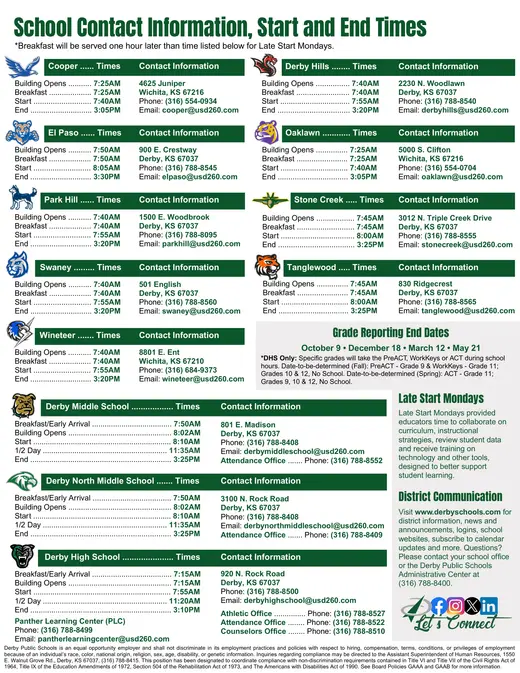 Derby Public Schools 2026–2027 Academic Calendar Page 2