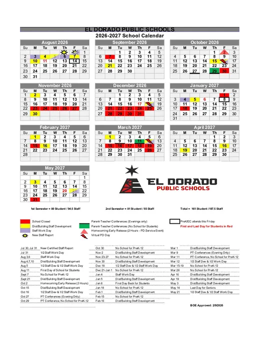 El Dorado Public Schools 2026–2027 Academic Calendar