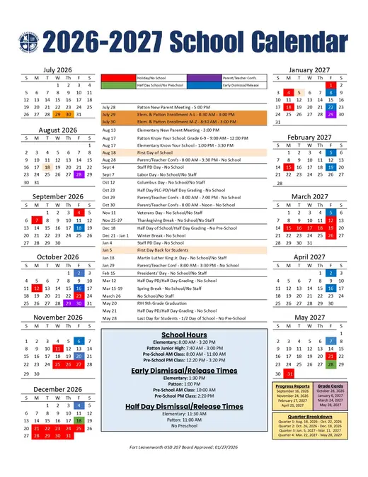 Fort Leavenworth USD 207 2026–2027 Academic Calendar